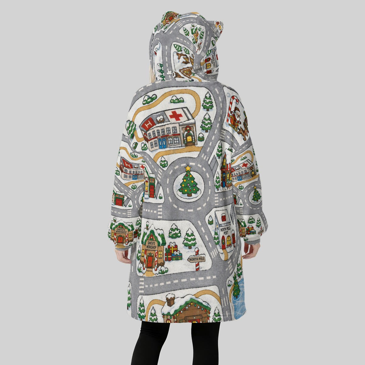 Santas Village Women's Fleece Oversized Hoodie Blanket With Decorative Ears