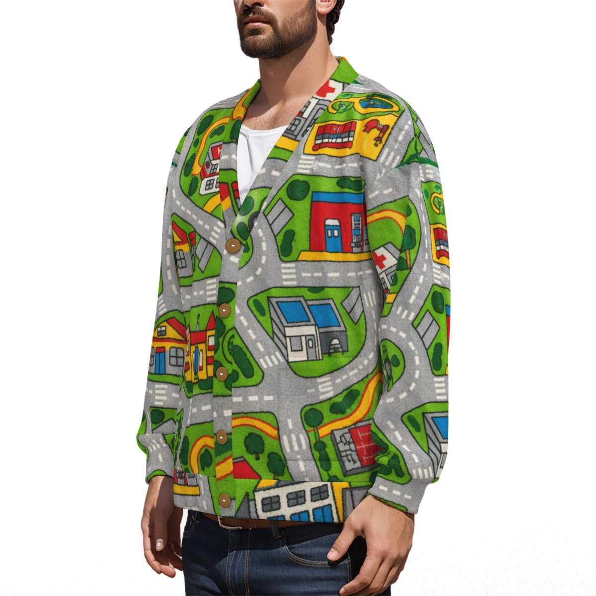 OG Unisex V-neck Knitted Fleece Cardigan With Button Closure