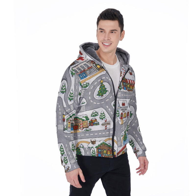 Santas Village Men's Sherpa Fleece Zip Up Hoodie