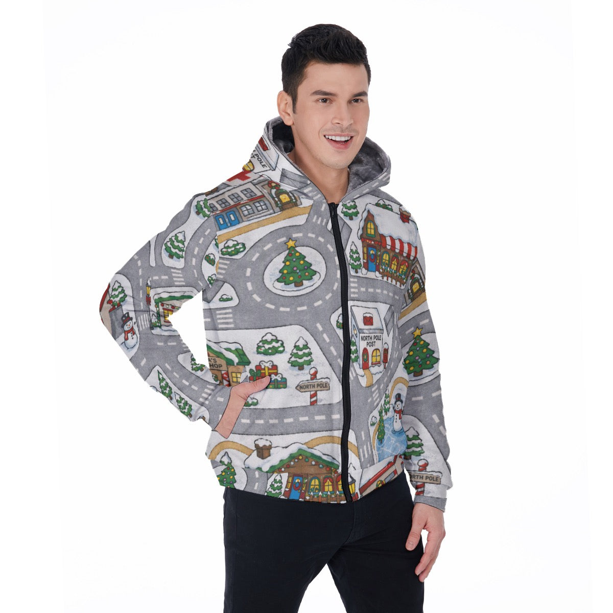 Santas Village Men's Sherpa Fleece Zip Up Hoodie